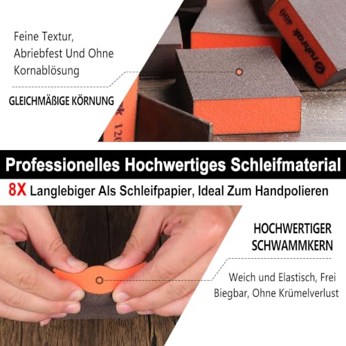 Sruhrak 12 Stück Schleifschwamm, 80/100/120/180/320/400 Körnung Schleifblock – Ansicht 3