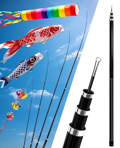 Telescoping Windsock Pole 12 FT 4-Section Heavy Duty Fiberglass Wind Sock with Reinforced Twist-to-tighten Portable Wind Direction Pole for RV Dock Garden Decor Bird Deterrent Easy Assembly