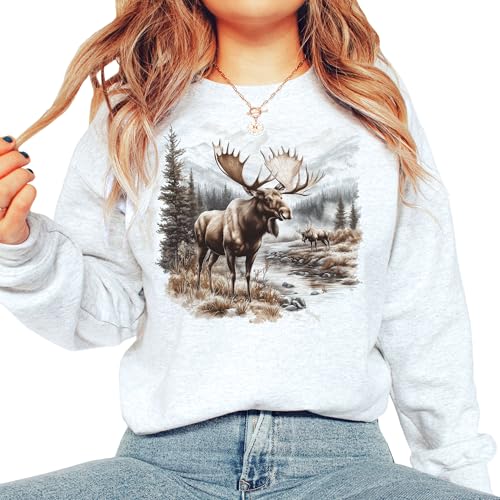 Vintage Bull Moose Wilderness Scene Sweatshirt - 90s Vintage Moose Sweatshirt - Scenic Winter Mountain Creek Nature Sweater - Unisex Graphic Crewneck Sweatshirt3