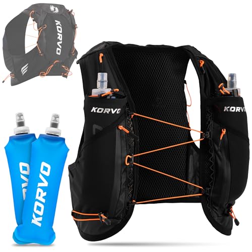 KORVO Chaleco Running Hombre y Mujer + 2 Soft Flask 500ml - Chaleco Hidratacion Trail Running, Mochila Hidratacion Correr, Mochila Trail Running Hombre, Running Vest, Chaleco para Correr