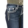 Miss Me Women's Loose Saddle Stitch Border Boot Cut Jean, Dark Blue, 34W x 32L