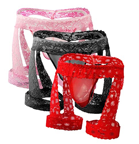 eywlwaar Men's Lace Lingerie Underwear Sexy Sissy Thongs Panties Boxer briefs