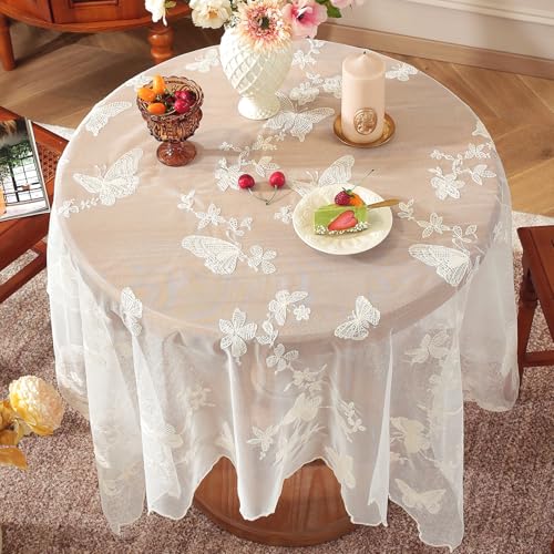 Huierxun White Lace Tablecloth 55 x 71 Inch Vintage Beige