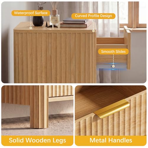 Image of Wodeer 3 Drawer Dresser for Bedroom, 20 inch W Wood Storage Cabinet with Fluted Design, Modern Chest of Drawers for Living Room, Nursery Clothing Organizer with Metal Slides, Anti-Tipping