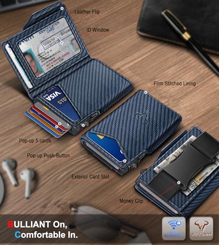 Image of BULLIANT Men Slim Leather Wallet Metal Case Money Clip-Magnetic Closure