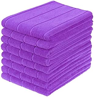 gryeer Microfibre Tea Towels, Super Absorbent, Extra Large and Thick Kitchen Towels, Stripe Designed, 50 x 70 cm, Pack of 8, Purple