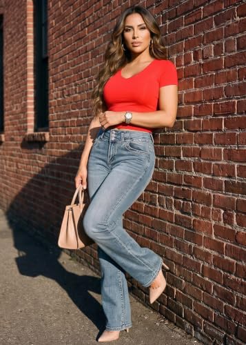 Image of Moda Xpress Women's Butt Lifting High Waisted Bootcut Jeans - Stretchy, Comfortable Flare Jeans in Junior Size Vintage Style
