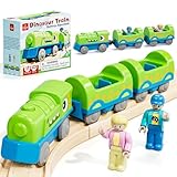 Lehoo Castle Train Electrique Enfant, Locomotive Electrique Train en Bois, Train à Piles Dinosaure pour Circuit de Train en Bois, Jouet pour Enfants 3+ Ans