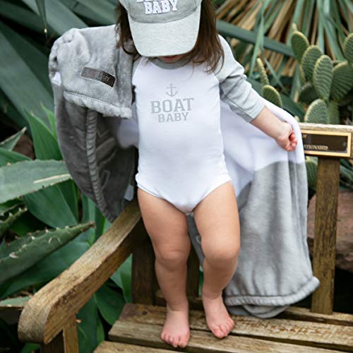 Image of Pavilion Gift Company - Eat. Boat. Sleep. 30 x 40 Inch Striped White & Gray Royal Plush Baby Blanket