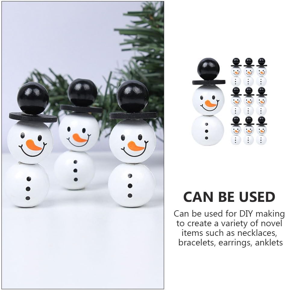 BESTonZON Snowman Shaped Christmas Beads for Jewelry Making 0.78 Inch Christmas Wooden Beads DIY Snowman Craft Supplies for Bracelets Necklaces Earrings Holiday Decorations