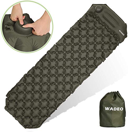 WADEO Self Inflating Camping Pads, Inflatable Camping Mat with Built-in Pump and Pillow for Backpacking, Traveling, Hiking, Durable Waterproof Compact Ultralight Sleeping Pad - Gray