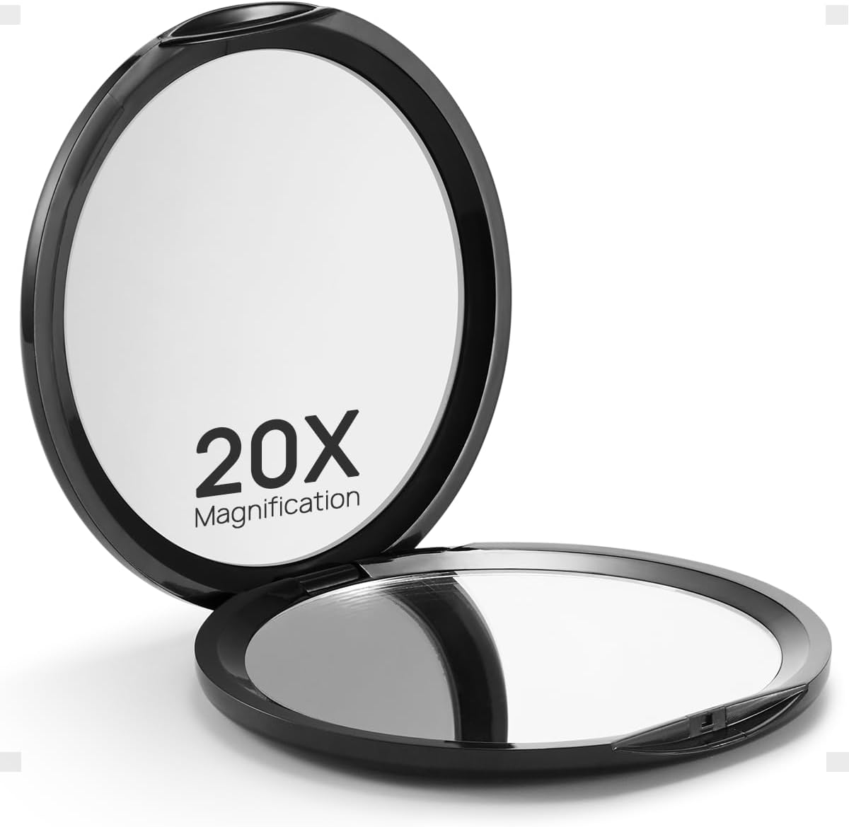 Macaki 1x/20x Compact Magnifying Mirror for Travel and Makeup, 3 in, Black | small mirror for purse, portable makeup mirror, dual-sided flip, smooth plastic & glass,purse essentials