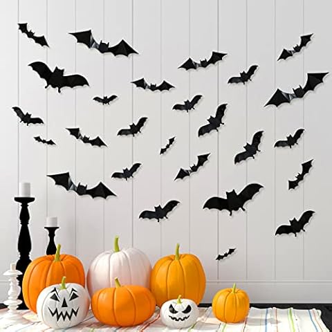 FAMINESS Bats Halloween Decor 96PCS Wall Stickers Halloween Door Decorations Party Decoration Decal DIY PVC 3D Bat Cover