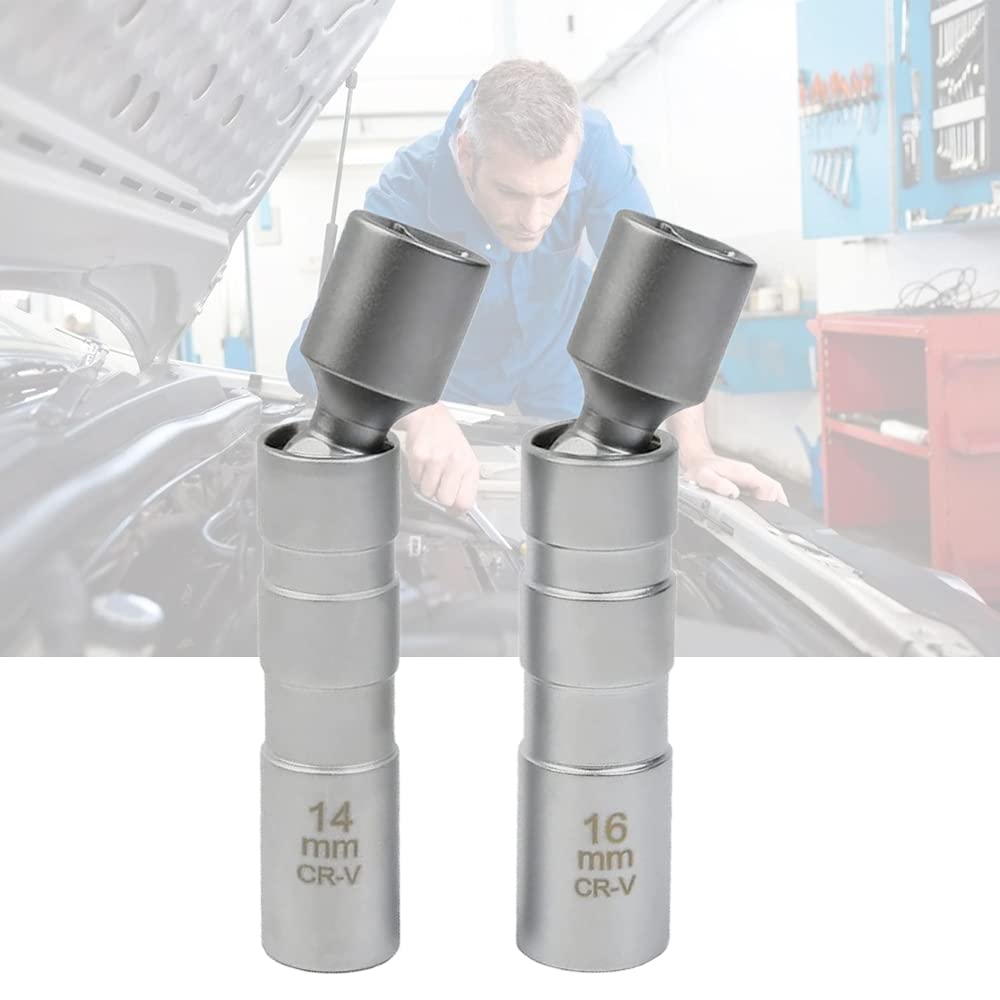 AimisiteSpark Plug Socket, Thin Wall Spark Plug Socket Magnetic Universal Joint Magnetic Flexible Socket Wrench Induction Removal Tool Car Repair 2Pcs 14mm&16mm