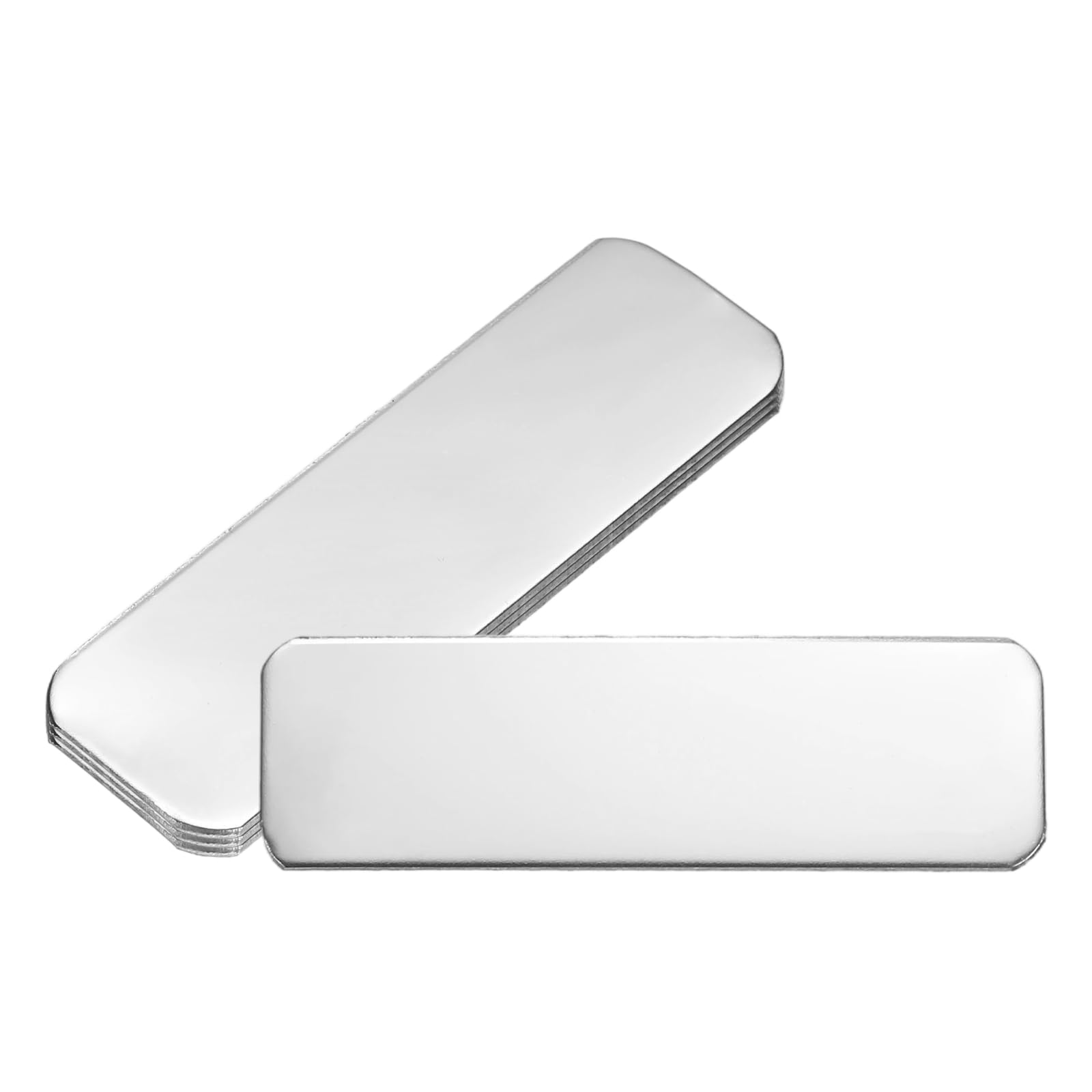 PATIKIL 4Pcs Blank Name Plates, 2.8 x 1.4" Rectangle 304 Stainless Steel Mirror Engraved Plate Custom Laser Engraving Blank for Personalized Nameplate Home Office DIY, Silver