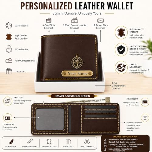 Image of Customized Wallet Combo Gift Set for Men | Faux Leather Wallet, Passport Cover & Keychain with Name & Charm | Personalized Gift for Birthday, Rakhi & Anniversary (Brown wkps)