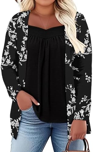 Chulianyouhuo Women's Plus Size Tops Fall Long Sleeve Shirts Flowy Loose Tunic Tops Dressy Casual Floral Blouses 1X-5X