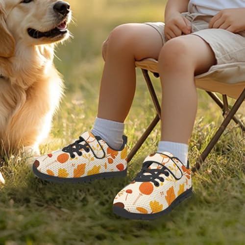 Little Kid Boys Girls Lightweight Breathable Sneakers Strap Athletic Tennis Shoes for Running Walking Maple Leaf Pattern（Black Sole）3