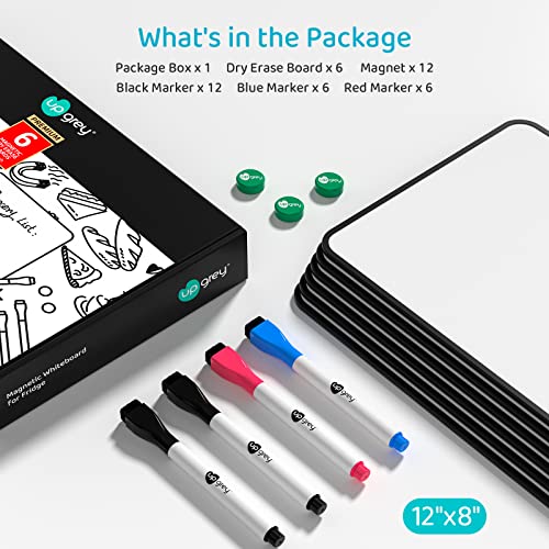 6 Pack Magnetic Dry Erase Board for Fridge, Double-Sided Magnetic White Board, 8"x12"Fridge Calendar to Do List Planner with 24 Marker & 12 Magnets, Notepad for Office, Home, Kitchen, School (6 Pack) — view 6