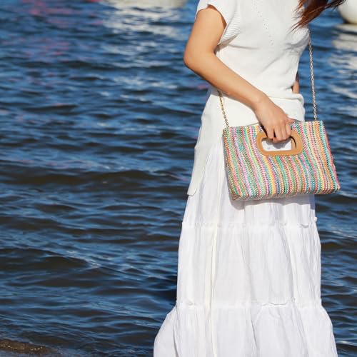 Top Handle Straw Clutch Handbag