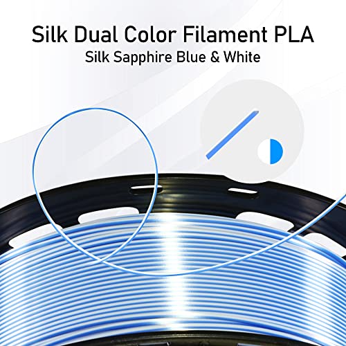 Image of MIKA3D Dual Color 3D Silk Sapphire Blue White PLA Coextrusion Filament, 1.75mm 2 Colors in 1 Printing Multi Colored Silk PLA, Widely Fit for 3D Printer, 2.2lbs /1kg 3D Material with Bicolor 2 Colors