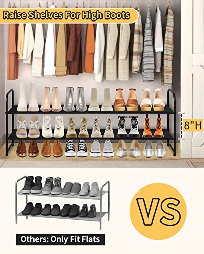 Sleeping Lamb Long 2-Tier Shoe Organizer For Closet, Stackable Wide Shoe Rack Holds 18-Pairs Low Shoe Shelf Storage For Bedroom, Floor, Entryway(Black) #TOP2