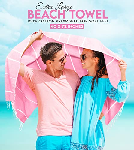 Utopia Towels Pack Of 2 Turkish Beach Towel (40X72 Inches), Oversized 100% Cotton Sand Free Lightweight Absorbent Quick-Dry Beach Blanket, Extra Large Turkish Bath Towels For Travel And Pool (Pink) #TOP2