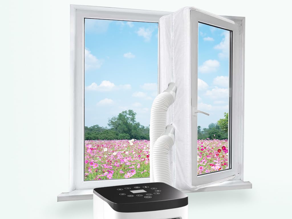 Anlising Kit Ventana Aire Acondicionado Portátil,300M Sello de Ventana Universal Enviar Tijeras Plegables,AirLock Sello de Ventana,Cubierta Aislante Universal de Ventanas, para Acondicionado(Blanco)