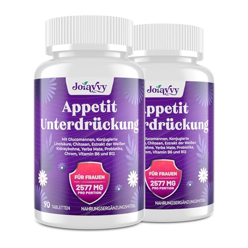 Appetitzügler Hochdosiert für Frauen, 2577mg Stark Schnelles Fettverbrenner Tabletten, 9-in-1 Komplex mit Glucomannan, Chrom, CLA, Kidneybohnen, B12 & B6, Langzeitfreisetzung, 60 Stück (2er Pack)