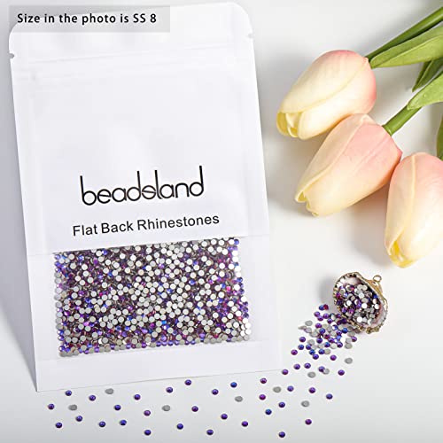 Image of Beadsland 1440pcs Flat Back Crystal Rhinestones Round Gems for Nail Art and Craft Glue Fix, Purple Velvet,SS8,2.3-2.5mm