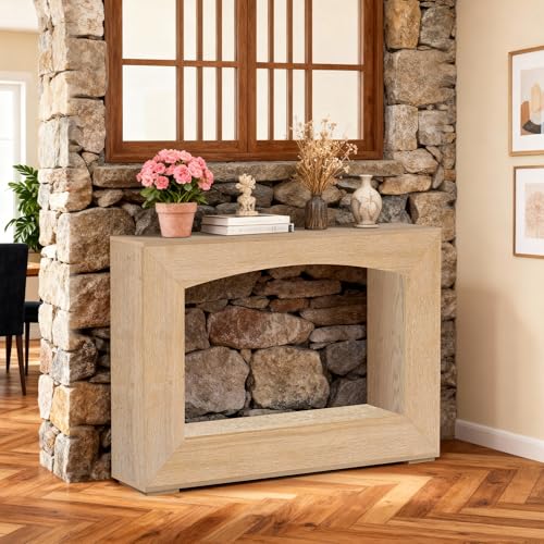 Image of Sonharlar 46 Inch Entryway Table U-Shaped, Wooden Console Table with Socket Farmhouse Sofa Table for Entrance, Hallway, Living Room,Behind Couch((Oak Brown)