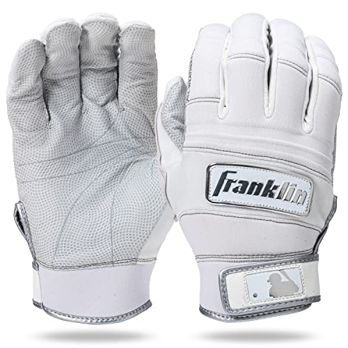 Franklin Sports MLB Batting Gloves - All Weather Pro Adult + Youth Batting Gloves Pair - Cold Weather Gloves - Baseball + Softball Batting Gloves - White + Chrome - Adult Large