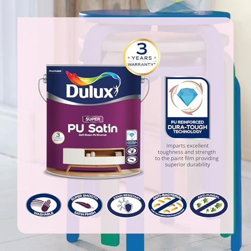 Image of Dulux Super PU Satin Rich brown Enamel Paint Solvent Based | Premium Soft-Sheen Finish For wooden, metal, & masonry surfaces| Washable, quick drying, and stain resistance, 3 Yr. Warranty - Rich brown - 1 Ltr