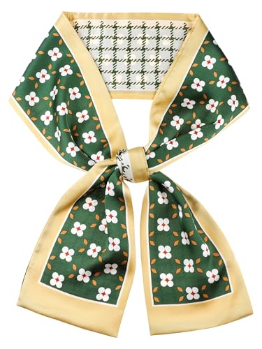 Women Fashion Printed Skinny Long Scarves, Retro Satin Silky Neckerchief Ribbon Headband Headscarf
