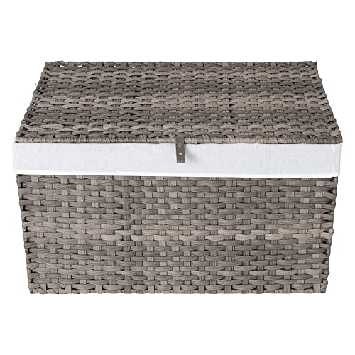 Js Hanger Laundry Hamper With Lid, 160L Clothes Hamper With Removable Liner Bags, Wicker Laundry Basket, Rattan-Style Storage Trunk For Bedroom Closet Laundry Room, 29.92 X 17.72 X 18.11 In, Grey #TOP16