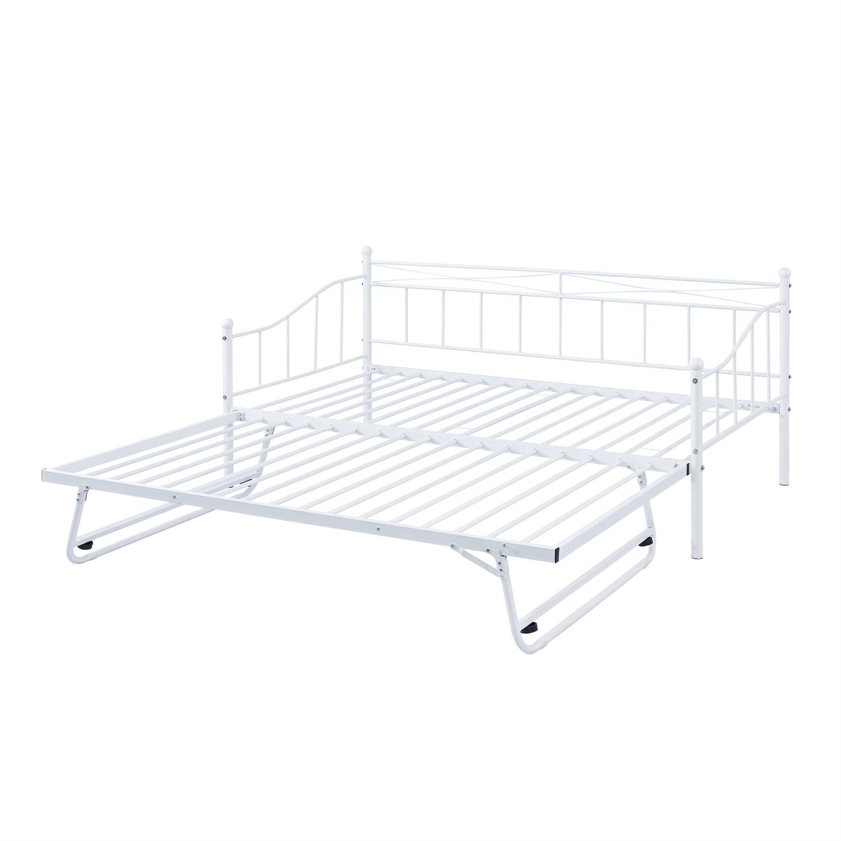Metal Daybed with Trundle HeavyDuty Day Bed with Pop Up Trundle for Living Room Bedroom, White
