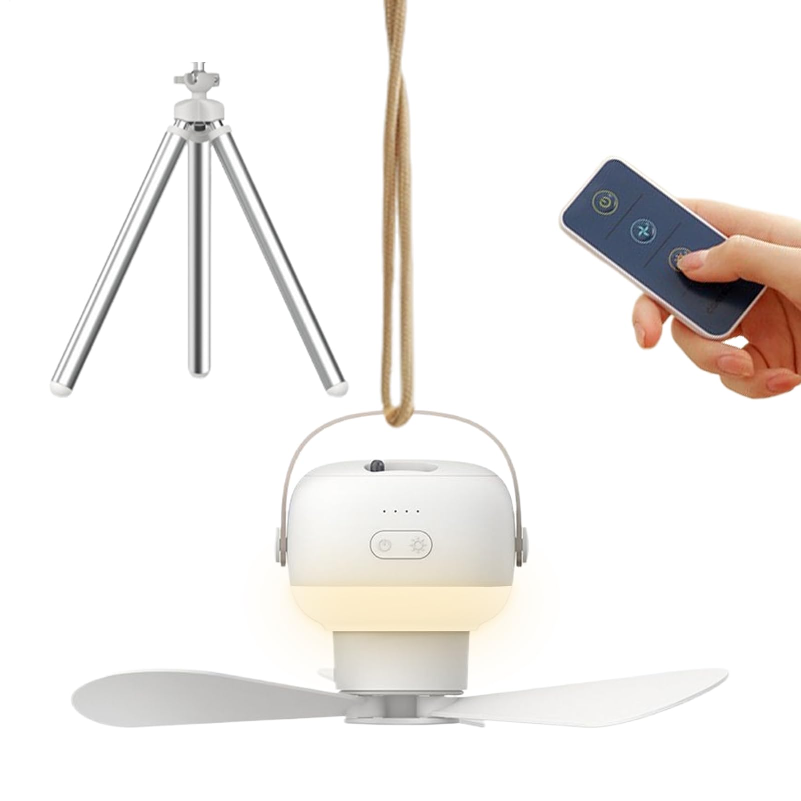 Ventilateur de camping suspendu USB avec lampe LED et télécommande sans fil 7200mAh