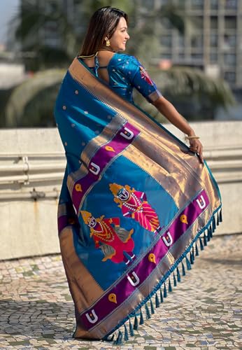 Image of SGF11 Women's Kanjivaram Paithani Silk Saree With Unstitched Blouse Piece