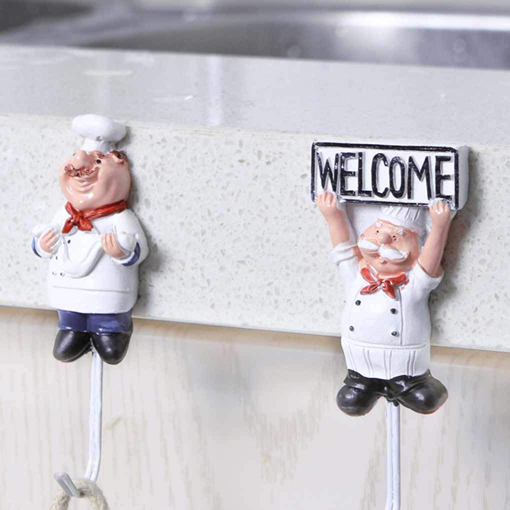 4pcs Chef Cartone Animato in Acciaio Inossidabile Importante Abbigliamento Appendiabiti Cappello Gancio da Cucina in Acciaio Inossidabile Bagno Asciugamano Ganci