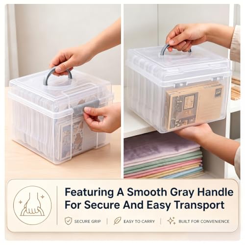 Image of Yesland 5x7inch Photo Storage Box, 6 Inner Photo Cases Keeper with Handle, Clear Plastic Seed Organizer, Craft Storage Container for Greeting Cards Pictures Stamps Scrapbooking Office Supplies