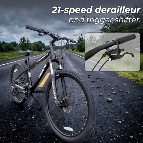 Image of 5Seconds Foraker 300 Hybrid Mountain Bike for Men Women -21 Speed Adult Bicycle, Lightweight Aluminum Frame, Front Suspension, Mechanical Disc Brakes, Trigger Shifters, All-Terrain MTB