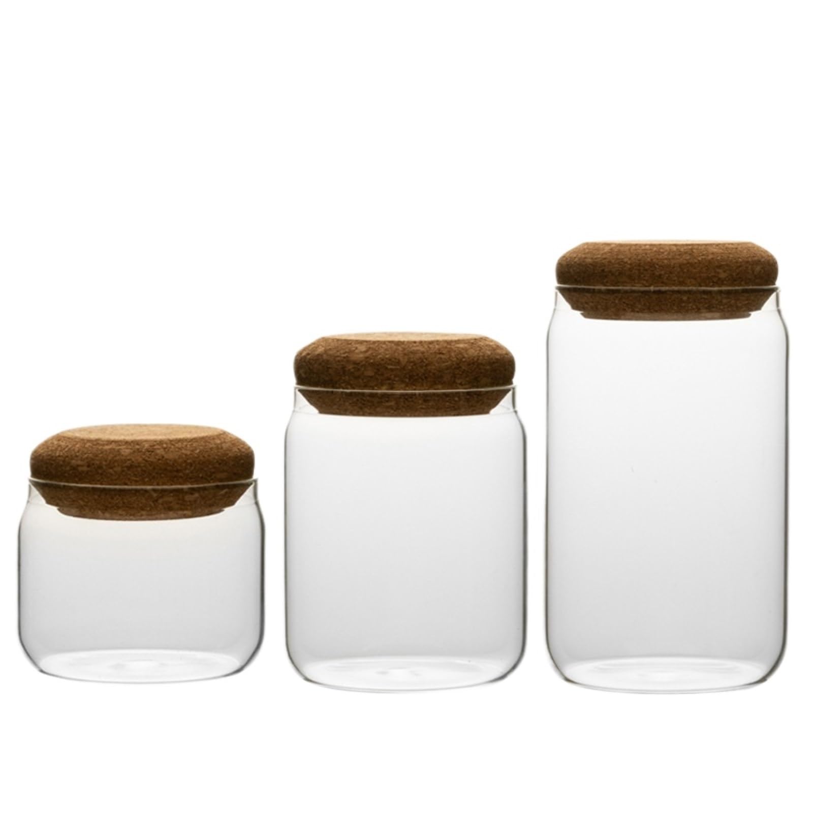 Cocina Almacenaje Juego De 3 Tarros Cristal Transparente con Tapa Corcho Madera Recipientes Herméticos