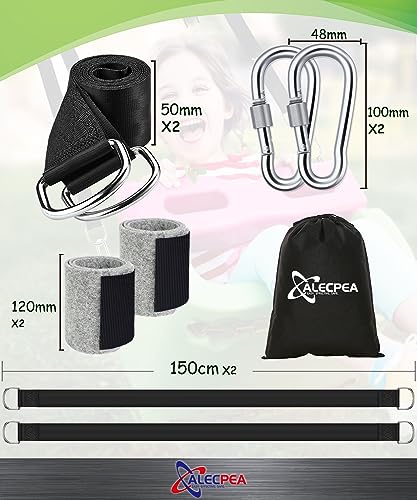 ALECPEA 900KG Schaukel- und Hängematte-Befestigungssatz - All-Inclusive 2er-Set | 150cm x 5cm Hängemattengurte | Inklusive Karabinern, D-Ringen, Aufbewahrungstasche und Baumschutzpolstern
