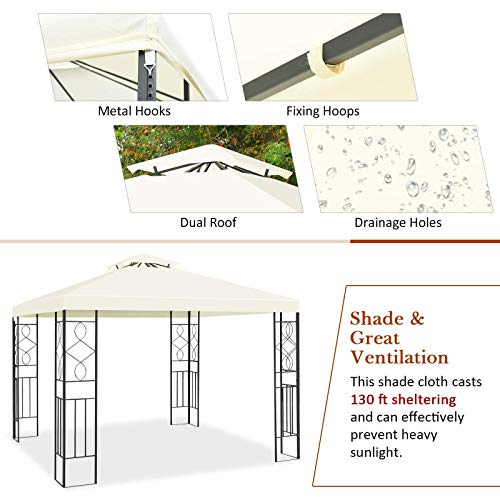 Tangkula 10 x 10FT 2-Tier Patio Gazebo, Outdoor Canopy Tent with Vented Double Roof, Powder Coated Steel Structure, Sun Shading Canopy Shelter for Home, Patio, Backyard, Garden (Beige)