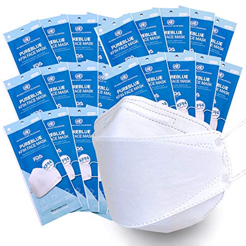 PUREBLUE Premium KF94 Lot de 25 masques faciaux jetables approuvés par la FDA, avec boucles d'oreille confortables et bande de nez réglable en métal, 4 plis, filtre soufflé fondu, masque léger