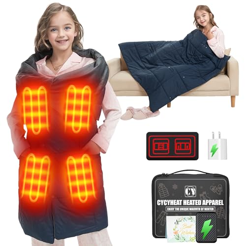 CYCYHEAT Kids Heated Blanket Battery Operated - Boys and Girls 7.4V DC Portable Wireless Cordless USB Heating Blanket for Outdoors