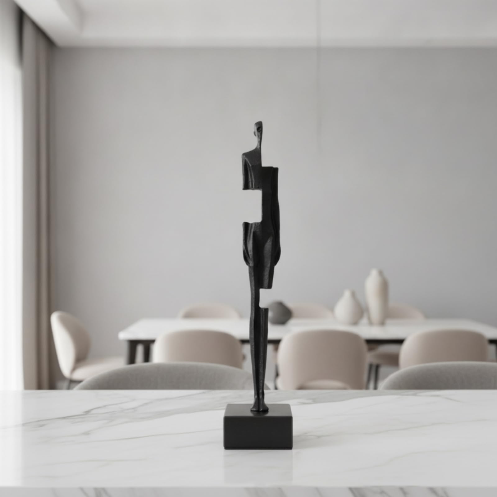 Escultura Humana Decoración Estatua Figura Ornamento de Aleación Negra de Estilo Moderno con Pedestal Robusto Adecuada para Sala Comedor Recibidor Consola Escritorio
