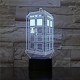 Tamaño base: 85 * 35 mm Luz Lampara Lámpara De Luz LED De Noche 3D Lámpara Cajas De Policía Tardis Luz De Noche Para Niños Decoración De Dormitorio Teléfono Quiosco Callbox Lámpara 3D Doctor Who @ 7_Colors_No_Remote