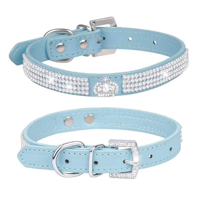 Diamond Dog Collar for Small Dogs Fancy Crown Bling Crystal Dog Collar Glitter Jeweled Girl Puppy Cat Collars for XXS XS Small Medium Large Dogs (Blue,M) - Image 2