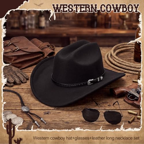 Image of Mepase 18 Pcs Cowboy Hat with Bolo Tie Sunglasses Rodeo Western Costume Accessories for Men Women Cosplay Halloween Party